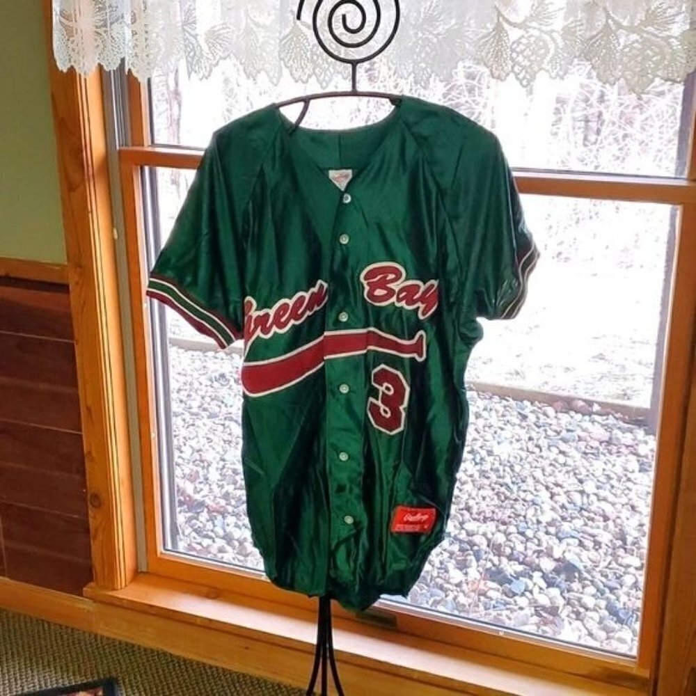 Rawlings Embellished Green Bay Booyah #3 Frogs Button Down SS Sz. 42 Jersey